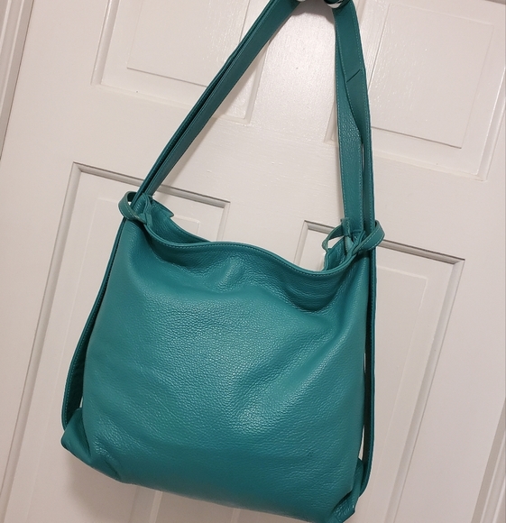 Bevini Teal Green Pebble Grain Made In Italy Hobo Style Shoulder Bag - Picture 1 of 13
